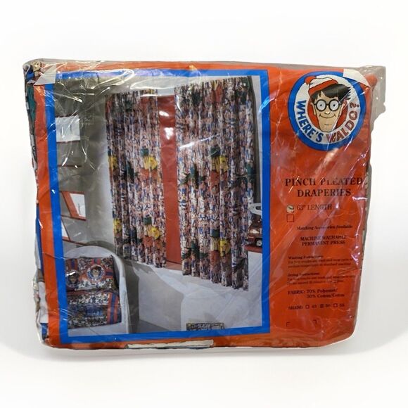 NEW VTG RARE Where’s Waldo Pinch Pleat Drapes Curtains 50” X 63” (2 Panels) - Picture 1 of 8